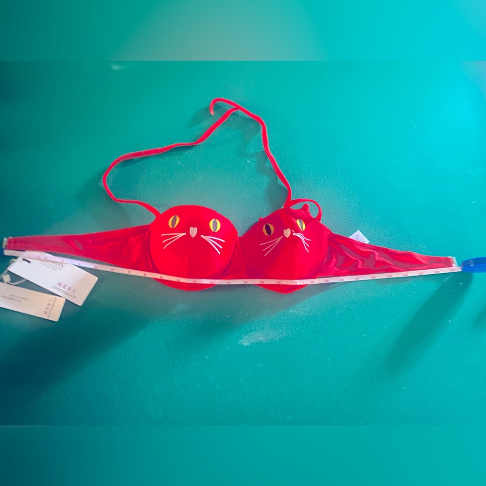 2/$25 Rare Kitty Cat Shaped Ears Bikini Bra Top Red SM Medium / Large XL Junior - Picture 5 of 7